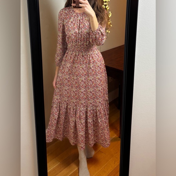 Handmade Modest Floral Midi Dress crew neck Liberty print 100% cotton - Picture 4 of 12